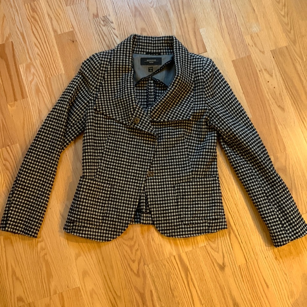 MaxMara Wool Gingham Jacket w/ Shoulder Pads in Size 4